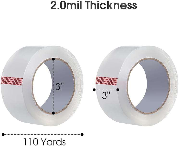 Pacific Mailer Clear Packing Tape, Packaging Tape for Shipping Packaging Moving Sealing, 3 Inch Wide, 2.0mil Thickness, 110 Yard Per Roll [Pack of 6 Rolls] - Image 3