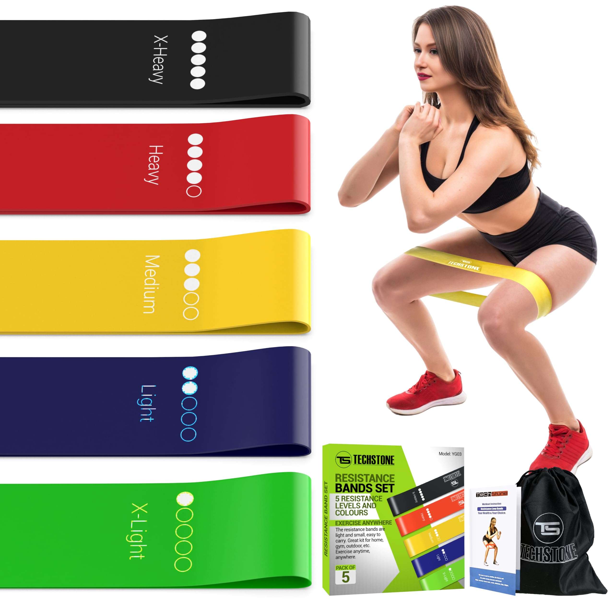 TechStone Resistance Bands Set – 5 Levels Loop Exercise Bands for Men & Women, Elastic Workout Bands for Home Gym, Training, Yoga & Fitness, Carry Bag Included - Image 1