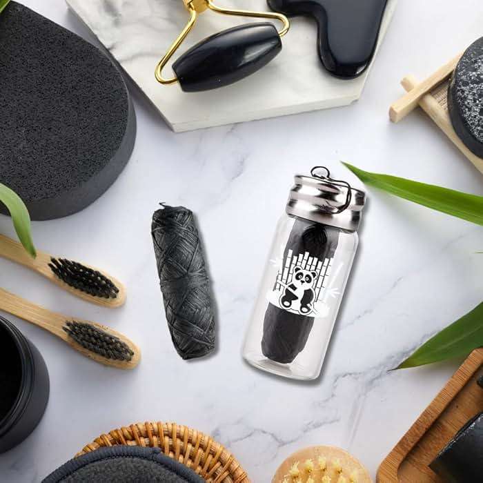 BOONBOO Dental Floss, Bamboo Charcoal Woven Threads, Refillable Glass Bottle, 3 Pieces, Mint - Image 2
