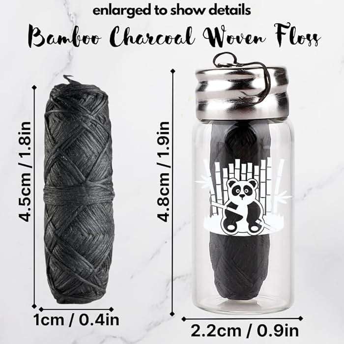BOONBOO Dental Floss, Bamboo Charcoal Woven Threads, Refillable Glass Bottle, 3 Pieces, Mint - Image 3