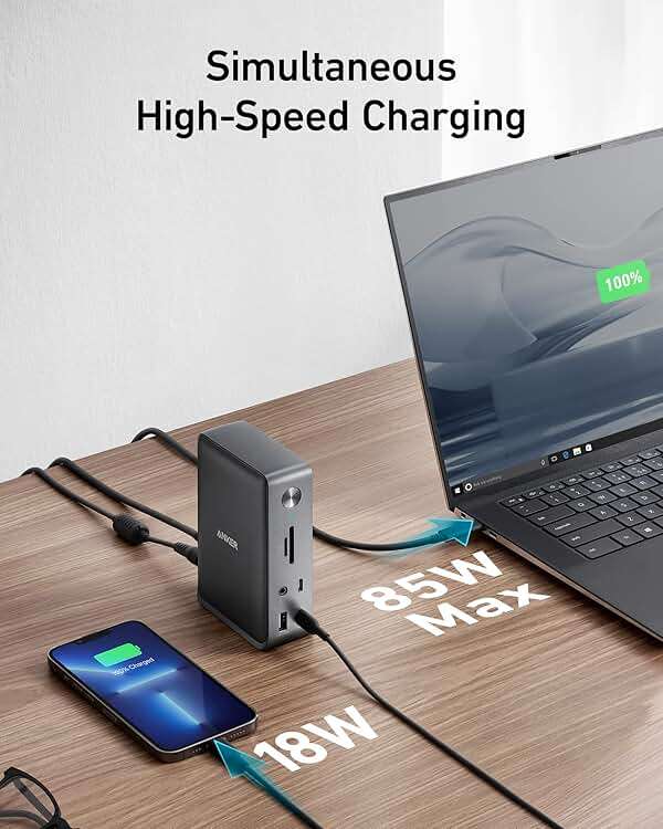 Anker Laptop Docking Station, 13-in-1 USB-C Docking Station, Triple Display with 2xHDMI and 1xDP, 10 Gbps USB-C and 5 Gbps USB-A Data, Ethernet, Audio, SD, 85W Charging for Dell, HP, Lenovo and More - Image 4