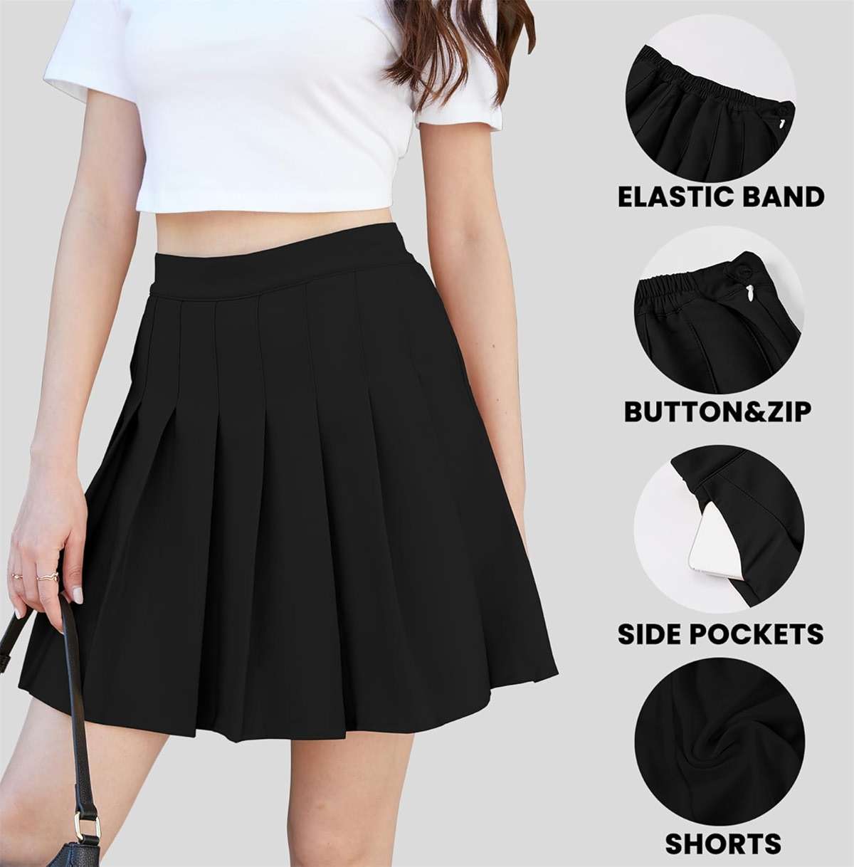 SANGTREE Women Pleated Skirt Plus Size Uniform Casual Skater Tennis Skorts for Girls with Elastic Waist and Pockets - Image 5