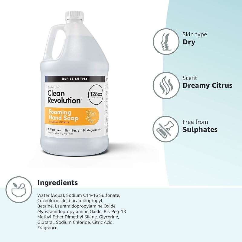 Clean Revolution Foaming Hand Soap Refill Supply Container, Ready to Use Formula, Dreamy Citrus Fragrance, Gluten Free, 128 Fl. Oz - Image 11