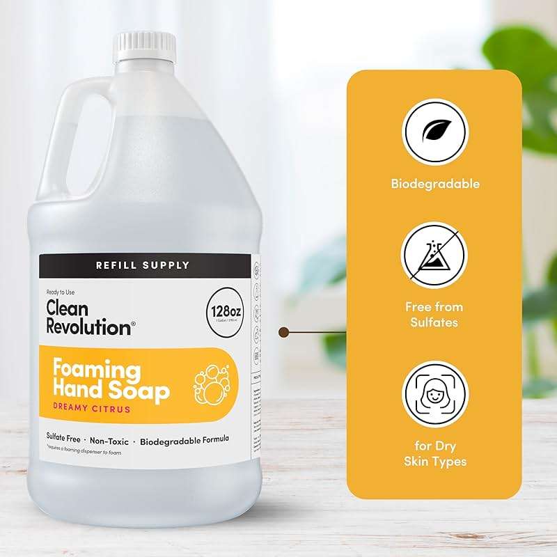 Clean Revolution Foaming Hand Soap Refill Supply Container, Ready to Use Formula, Dreamy Citrus Fragrance, Gluten Free, 128 Fl. Oz - Image 4