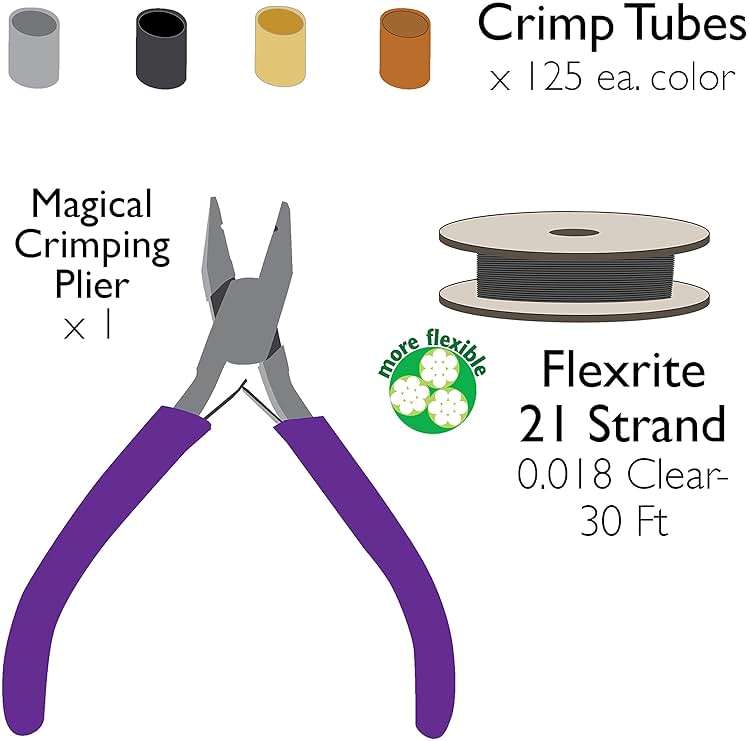 The Beadsmith Magical Crimper Kit - Includes Crimp Forming Pliers, 500 2x2 mm Crimp Tubes in Assorted Colors, and 21-Strand Flex-Rite Wire - Image 6
