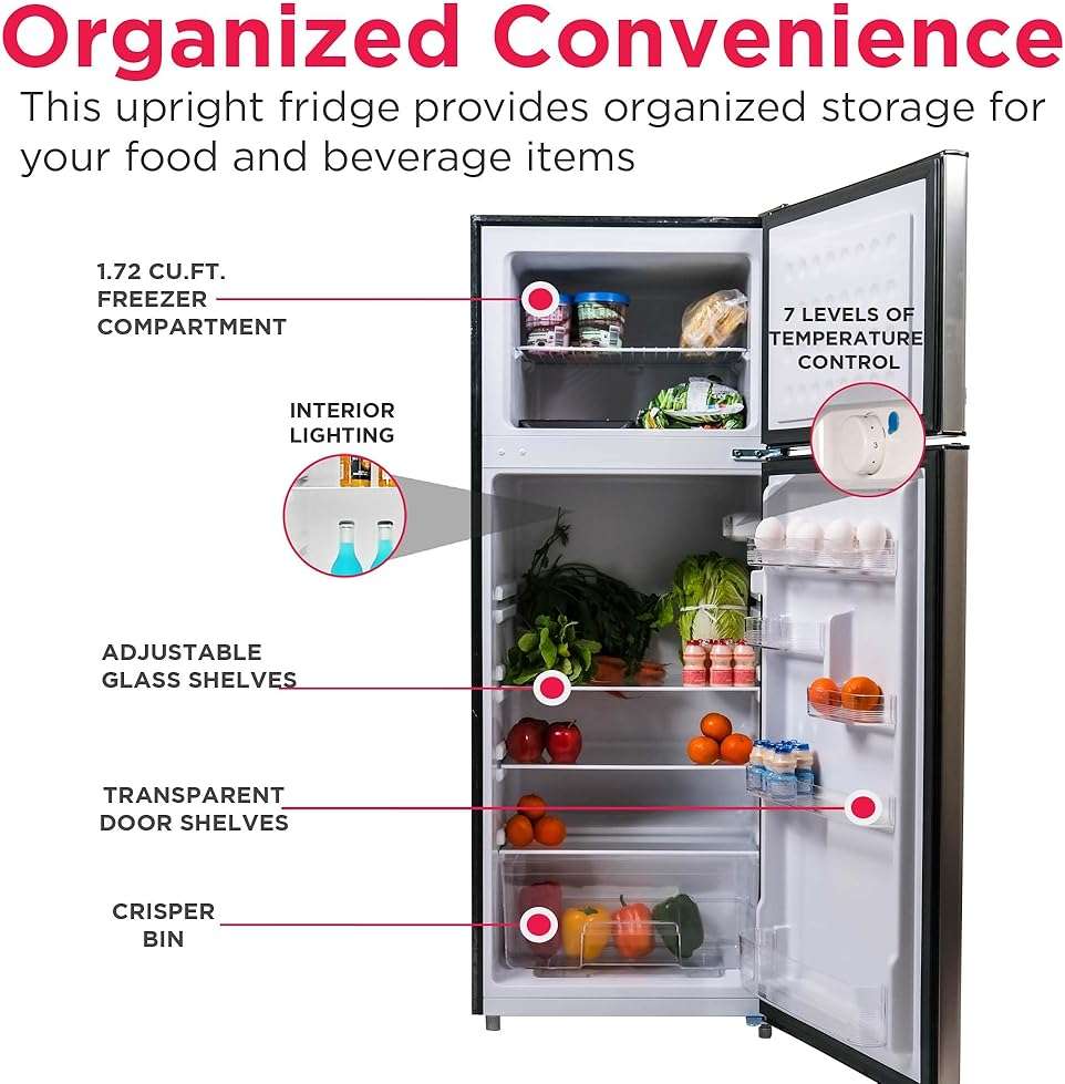 Frigidaire, 2 Door Apartment Size Refrigerator/Freezer Combo, 7.5 cu ft, Platinum Series, Stainless, 23" D x 21.5" W x 55.5" H - Image 7