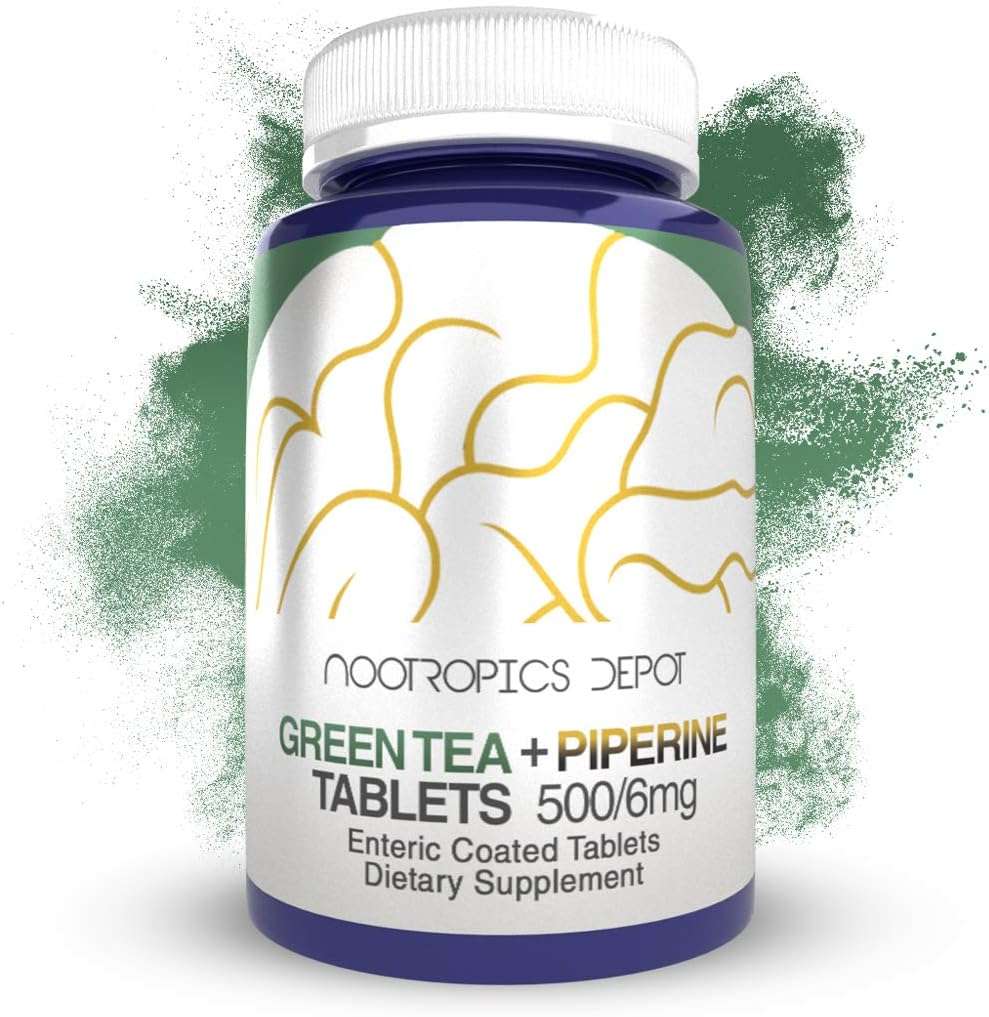 Nootropics Depot Green Tea Extract Tablets | 60 Count | 500mg | Minimum 45% EGCG + 6mg Piperine | Enteric Coated - Image 1