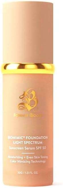 Forever Bloom Bio Mimic Foundation Light Spectrum SPF50 hydrates, conceals and evens tone with a lightweight, anti-aging finish for mature, sensitive skin—perfect for gym, sports or dance - Image 1