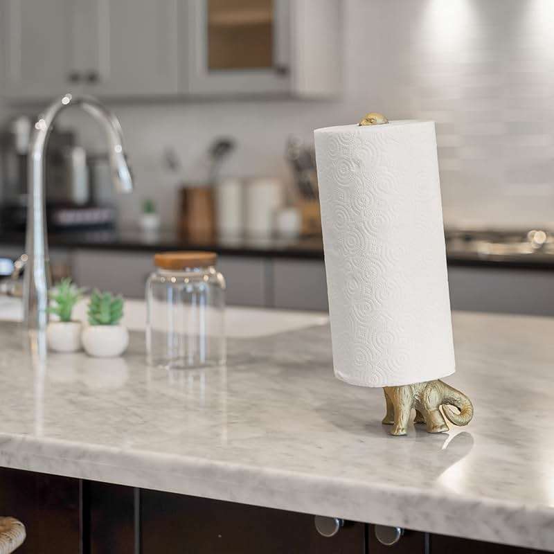 WallCharmers Gold Paper Towel Holder, Metal Toilet or Kitchen Paper Holder for Floor or Countertop, Gold Dino - Image 2