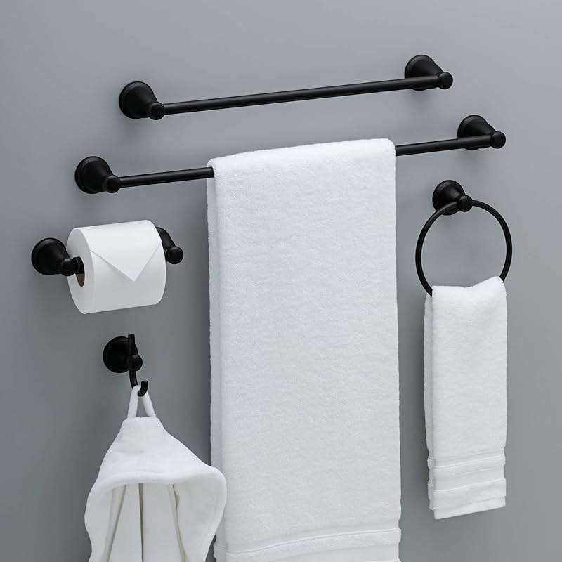 Franklin Brass 5-Piece Matte Black Bathroom Set (2) Towel Racks, Ring, Toilet Paper Holder, Hook | Kinla Bath Accessories - Image 14