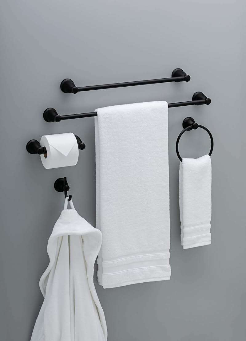 Franklin Brass 5-Piece Matte Black Bathroom Set (2) Towel Racks, Ring, Toilet Paper Holder, Hook | Kinla Bath Accessories - Image 26