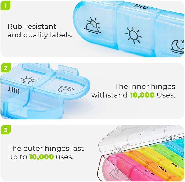 AUVON Weekly Pill Organizer 3 Times a Day, Large 7 Day Pill Box 3 Times a Day with Separate Container, Portable Pill Case for Medication, Vitamins, Fish Oil and Supplements - Image 4