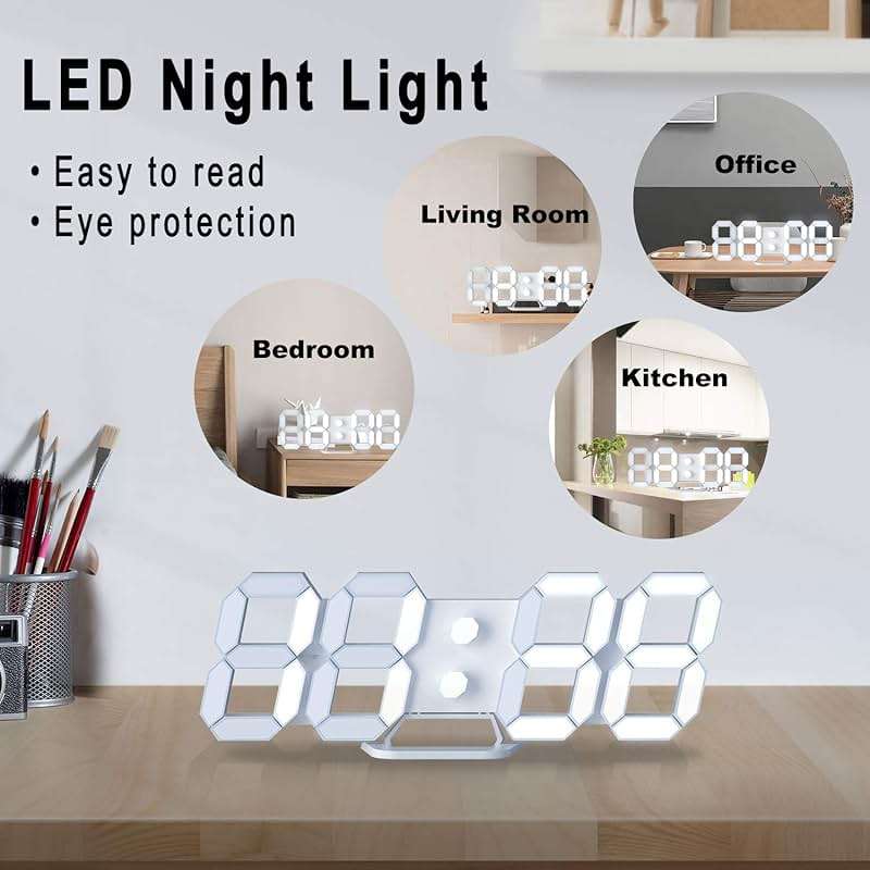 EDUP HOME 3D LED Digital Wall Clock/Desk Alarm Clock with Remote Control for Kitchen Bedroom Office, 9.7" LED Night Light Decor Clock Adjust Brightness 12H/24H Time Date Temperature, Great Gift - Image 4
