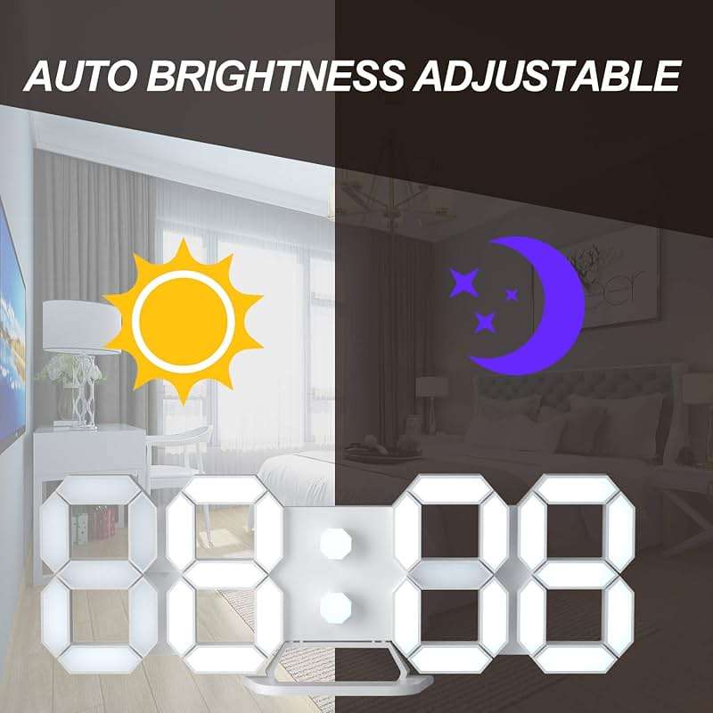 EDUP HOME 3D LED Digital Wall Clock/Desk Alarm Clock with Remote Control for Kitchen Bedroom Office, 9.7" LED Night Light Decor Clock Adjust Brightness 12H/24H Time Date Temperature, Great Gift - Image 7