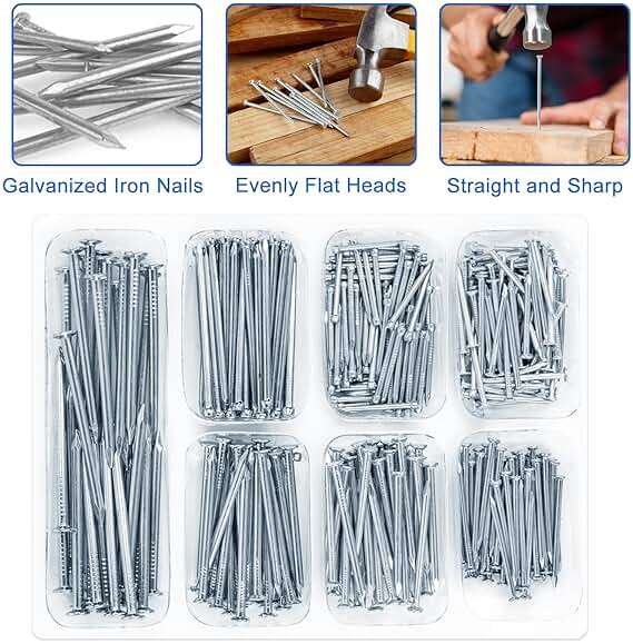 STUHAD STUHAD 400pcs Hardware Nails Assortment Kit, Picture Hanging Nails, Galvanized Nails, Small Nails for Hanging Pictures, 7 Size Assortment for Finish Nails, Wood Nails, Wall Nails - Image 3