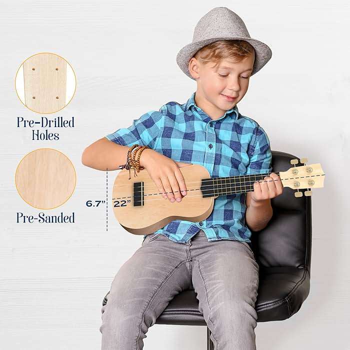 DIY Ukulele Kit - Build Your Own Guitar with 21-Inch Soprano Ukelele Kit, Includes 33 Pieces Make Your Own Ukulele Acoustic Guitar DIY Projects - Image 2
