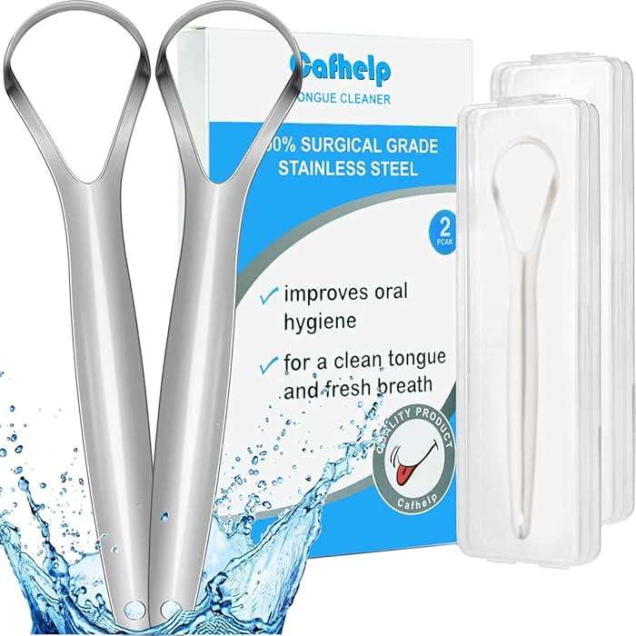 Cafhelp 2-Pack Tongue Scraper, 100% 304 Surgical Stainless Steel Tongue Cleaner for Both Adults and Kids, Professional Reduce Bad Breath Metal Tongue Scrapers, Help Your Oral Hygiene (with 2 cases) - Image 1