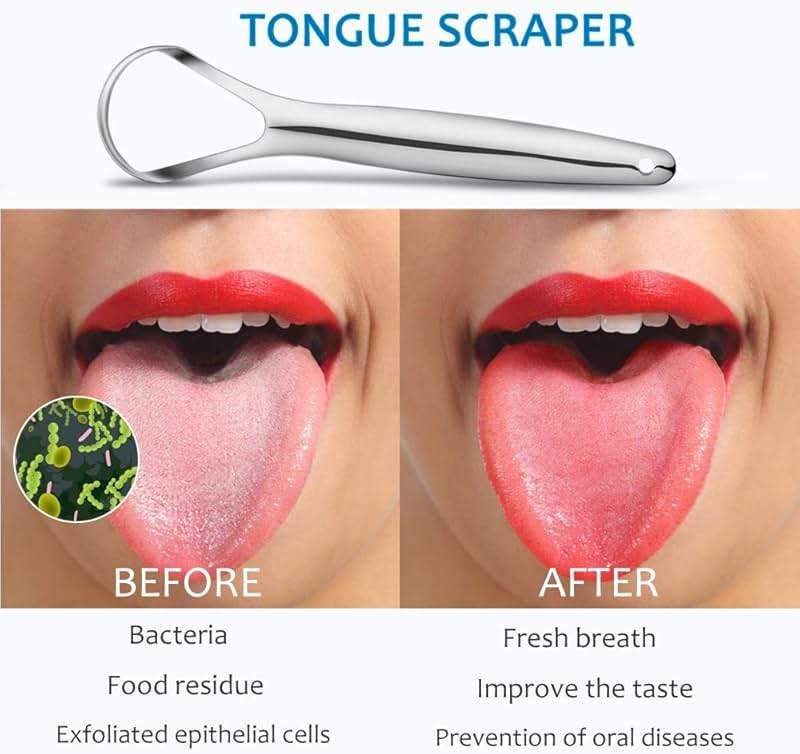 Cafhelp 2-Pack Tongue Scraper, 100% 304 Surgical Stainless Steel Tongue Cleaner for Both Adults and Kids, Professional Reduce Bad Breath Metal Tongue Scrapers, Help Your Oral Hygiene (with 2 cases) - Image 3