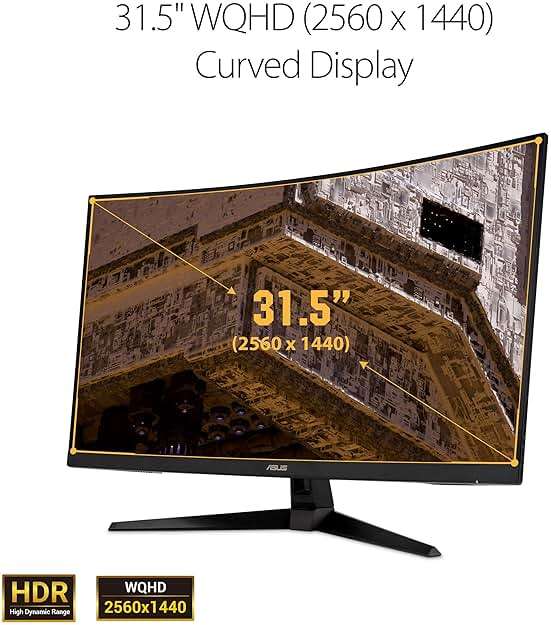 ASUS TUF 32 Inch Curved Gaming Monitor - QHD (2560 x 1440), 165Hz (Supports 144Hz), 1ms, Extreme Low Motion Blur, Speaker, FreeSync Premium, VESA Mountable, DisplayPort, HDMI - VG32VQ1B - Image 3