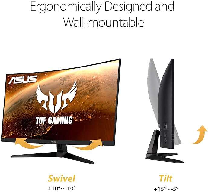 ASUS TUF 32 Inch Curved Gaming Monitor - QHD (2560 x 1440), 165Hz (Supports 144Hz), 1ms, Extreme Low Motion Blur, Speaker, FreeSync Premium, VESA Mountable, DisplayPort, HDMI - VG32VQ1B - Image 6