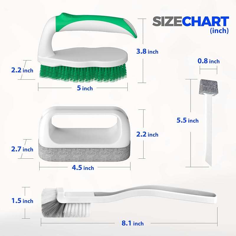 Holikme 7 Pack Deep Cleaning Brush Set, Scrub Pads with Scraper Tip for Pool Walls, Bathroom, Grout, Floor, Tub, Shower and Kitchen Surface (Green) - Image 2
