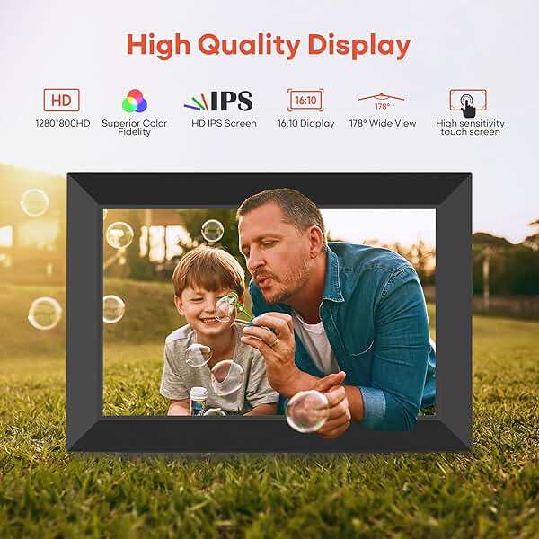 BIGASUO Digital Picture Frame, 10.1" Frameo Digital Frame WiFi with 32GB Memory, 1280x800 IPS Touch Screen, Send Photos/Videos from Your Phone Anywhere, Photo Gifts for Parents and Grandparents - Image 5