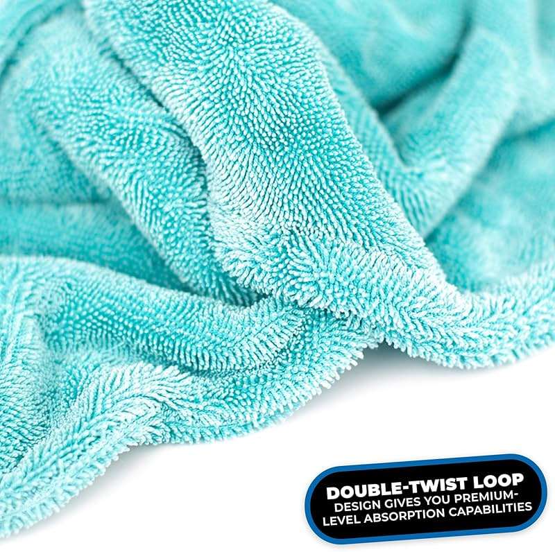 The Rag Company, The Liquid8r, Absorbent 70/30 Blend Microfiber Drying Towel for Cars, Trucks, and SUVs, Safe for Detailing, Scratch-Free, Twist Loop, 1100 GSM, 25x36 Inches, Aqua Blue - Image 3
