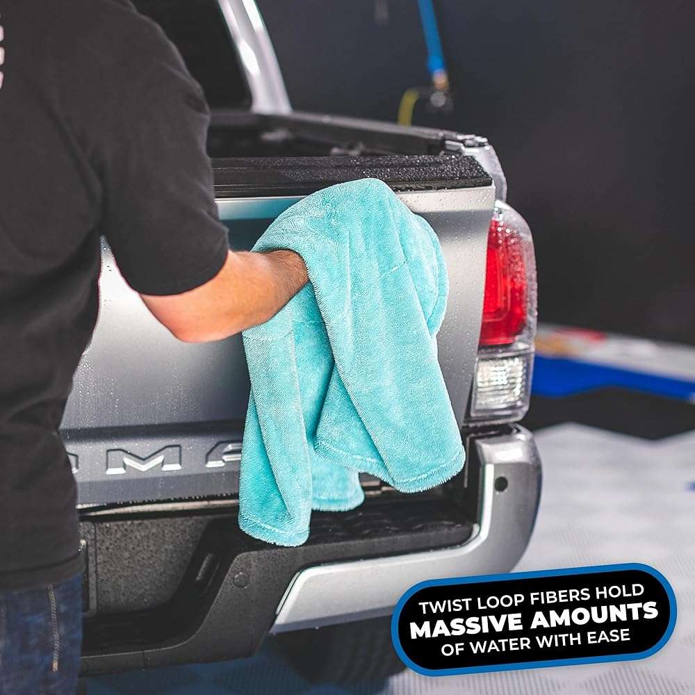 The Rag Company, The Liquid8r, Absorbent 70/30 Blend Microfiber Drying Towel for Cars, Trucks, and SUVs, Safe for Detailing, Scratch-Free, Twist Loop, 1100 GSM, 25x36 Inches, Aqua Blue - Image 6