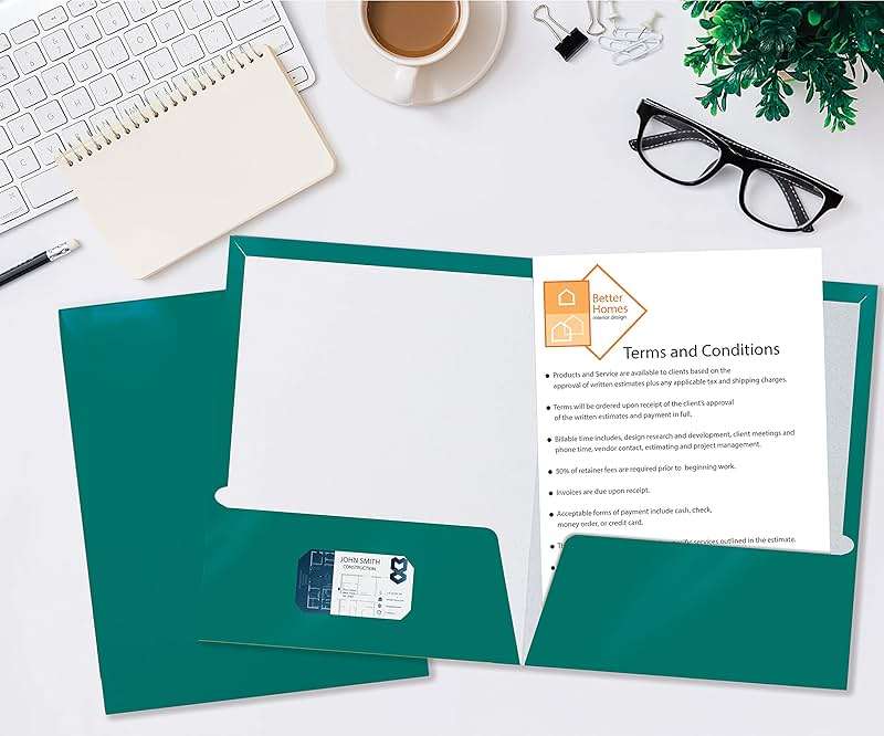 2 Pocket Glossy Laminated Paper FOLDERS Portfolio Letter Size, Teal, 25PK - Image 4
