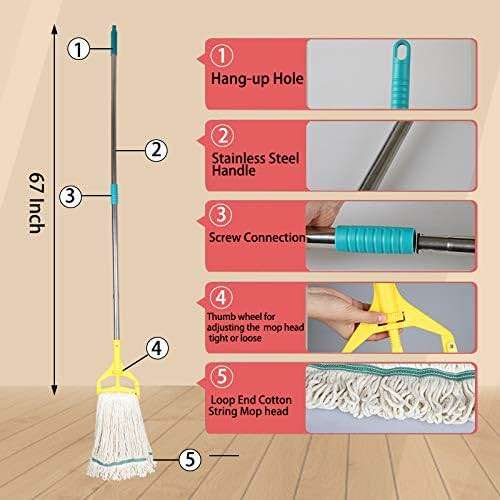 OFO Loop-End String Wet Mop, Heavy Duty Commercial Industrial Dust Mop , 67inch Stainless Steel Pole ,2- Pack - Image 3