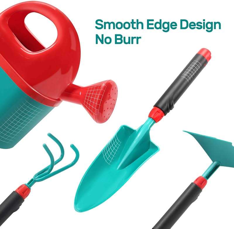 CUTE STONE Kids Gardening Tool Set, Garden Toys with Wheelbarrow, Watering Can, Gardening Gloves, Hand Rake, Shovel, Trowel, Double Hoe, Apron with Pockets, Outdoor Indoor Toys Gift for Boys Girls - Image 6