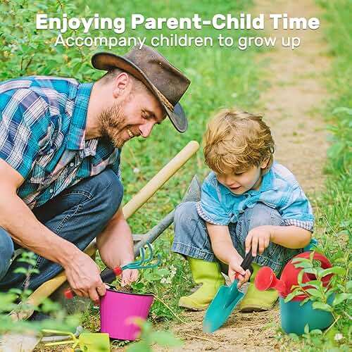 CUTE STONE Kids Gardening Tool Set, Garden Toys with Wheelbarrow, Watering Can, Gardening Gloves, Hand Rake, Shovel, Trowel, Double Hoe, Apron with Pockets, Outdoor Indoor Toys Gift for Boys Girls - Image 9