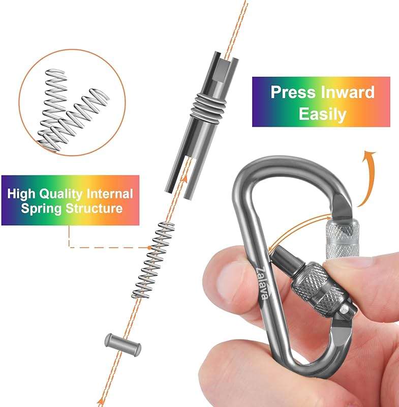 Zalava 6PCS Carabiner Keychain, 2 inch Aluminum D-Clip Caribeener with Hook - Image 2