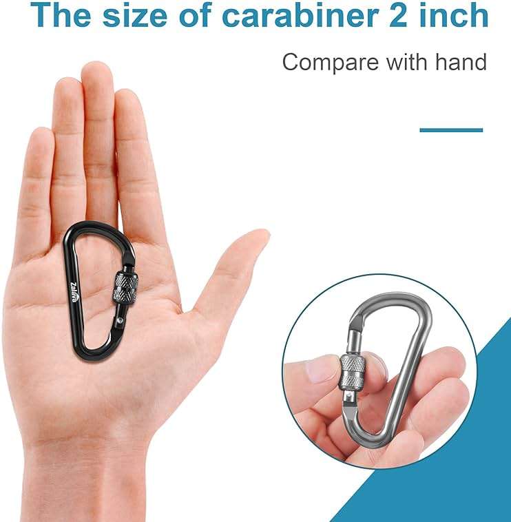 Zalava 6PCS Carabiner Keychain, 2 inch Aluminum D-Clip Caribeener with Hook - Image 3