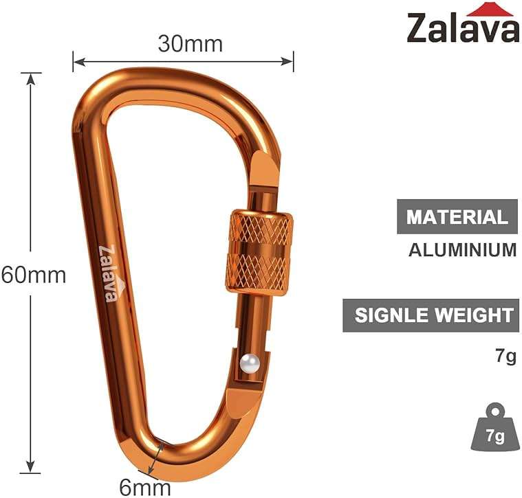 Zalava 6PCS Carabiner Keychain, 2 inch Aluminum D-Clip Caribeener with Hook - Image 4