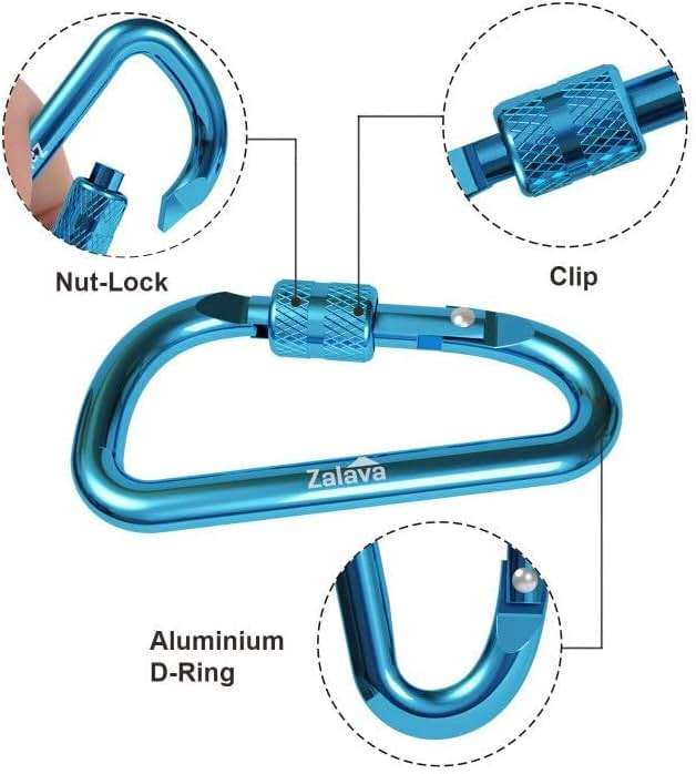 Zalava 6PCS Carabiner Keychain, 2 inch Aluminum D-Clip Caribeener with Hook - Image 5