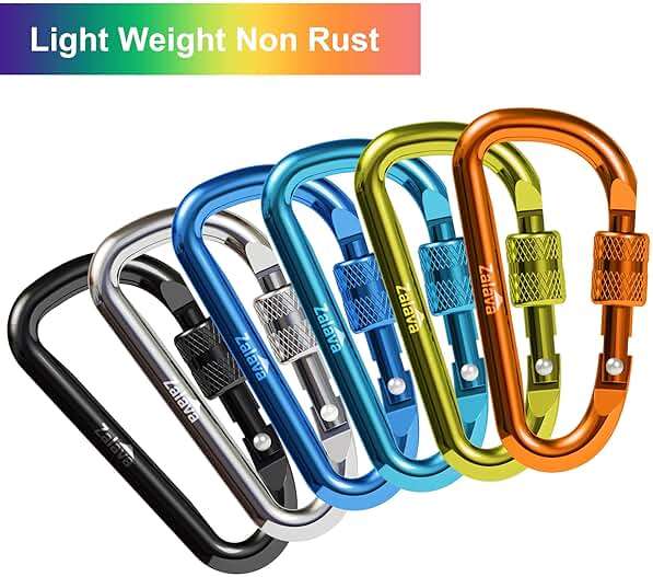 Zalava 6PCS Carabiner Keychain, 2 inch Aluminum D-Clip Caribeener with Hook - Image 6