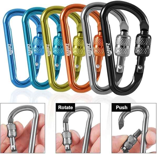 Zalava 6PCS Carabiner Keychain, 2 inch Aluminum D-Clip Caribeener with Hook - Image 8