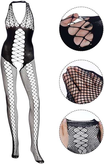 Fengek 3 Packs Women Fishnet Bodysuits, Stockings Sleepwear Lingerie for Couple Dating Nightwear, Black - Image 2
