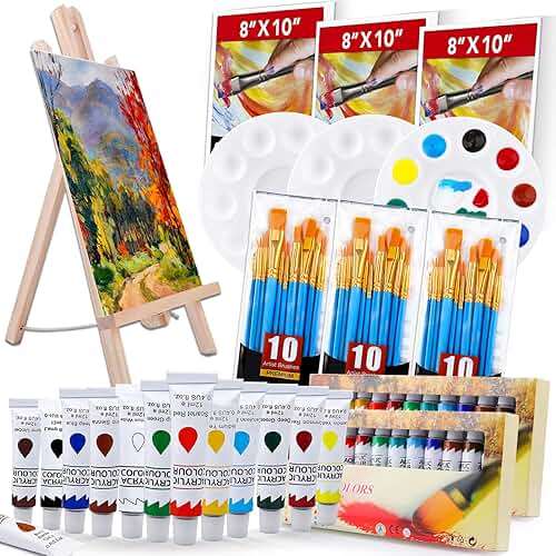 ESRICH Acrylic Paint Set,Painting Supplies with 2 PCS of 12 Colors Acrylic Paint,1 Easel 3 Canvas 30 Paintbrushes and 3 Palettes, Paint Kit for Kids, Students, Artists and Beginner - Image 1