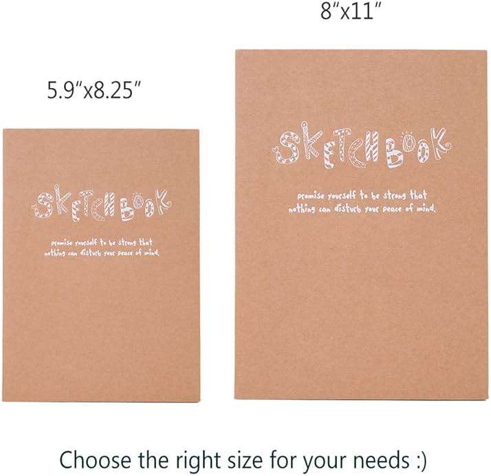 Kraft Cover Drawing Notebook & Sketchbook – Set of 2 Blank Plain Sketch Books – 125g Thick Paper, 200x280mm Paper Ideal for Drawing & Sketching- 128 sheets/256 Pages – 180 Degree Opening, 2pcs - Image 3