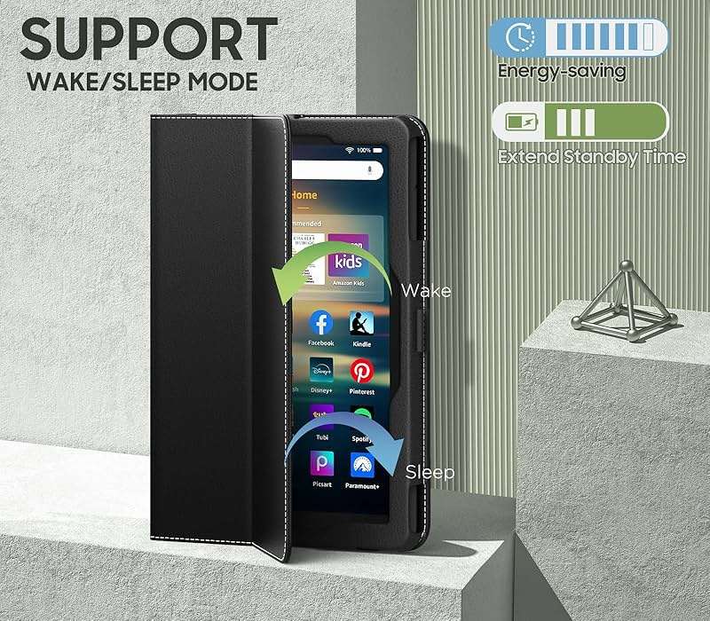 MoKo Case Fits Amazon Kindle Fire HD 8 & 8 Plus Tablet (12th Generation/10th Generation, 2024/2022/2020 Release) 8", Slim Folding Stand Cover with Auto Wake/Sleep, Black - Image 5