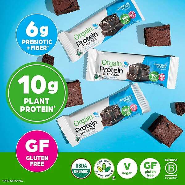 Orgain Organic Vegan Protein Bars, Chocolate Brownie - 10g Plant Based Protein, Low Calorie Healthy Snacks, No Lactose or Soy Ingredients, Gluten Free, Non-GMO - 1.41 Oz (Pack of 12) - Image 3