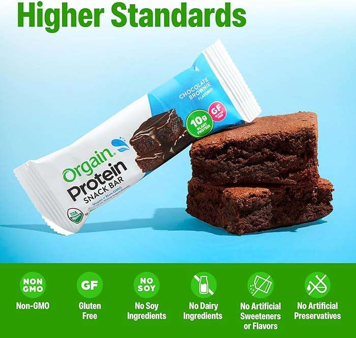 Orgain Organic Vegan Protein Bars, Chocolate Brownie - 10g Plant Based Protein, Low Calorie Healthy Snacks, No Lactose or Soy Ingredients, Gluten Free, Non-GMO - 1.41 Oz (Pack of 12) - Image 4
