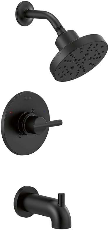 Delta Nicoli 14 Series H2Okinetic Bathtub and Shower Faucet Set, Matte Black Shower Head and Handle Set, Valve Trim Kit, Matte Black 144749-BL (Valve Included) - Image 1
