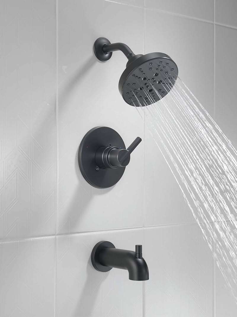 Delta Nicoli 14 Series H2Okinetic Bathtub and Shower Faucet Set, Matte Black Shower Head and Handle Set, Valve Trim Kit, Matte Black 144749-BL (Valve Included) - Image 3