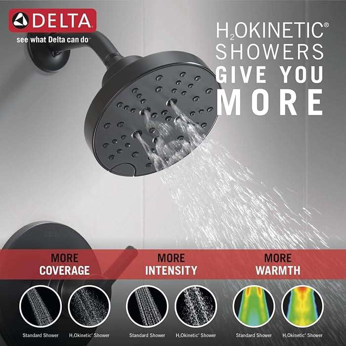 Delta Nicoli 14 Series H2Okinetic Bathtub and Shower Faucet Set, Matte Black Shower Head and Handle Set, Valve Trim Kit, Matte Black 144749-BL (Valve Included) - Image 6
