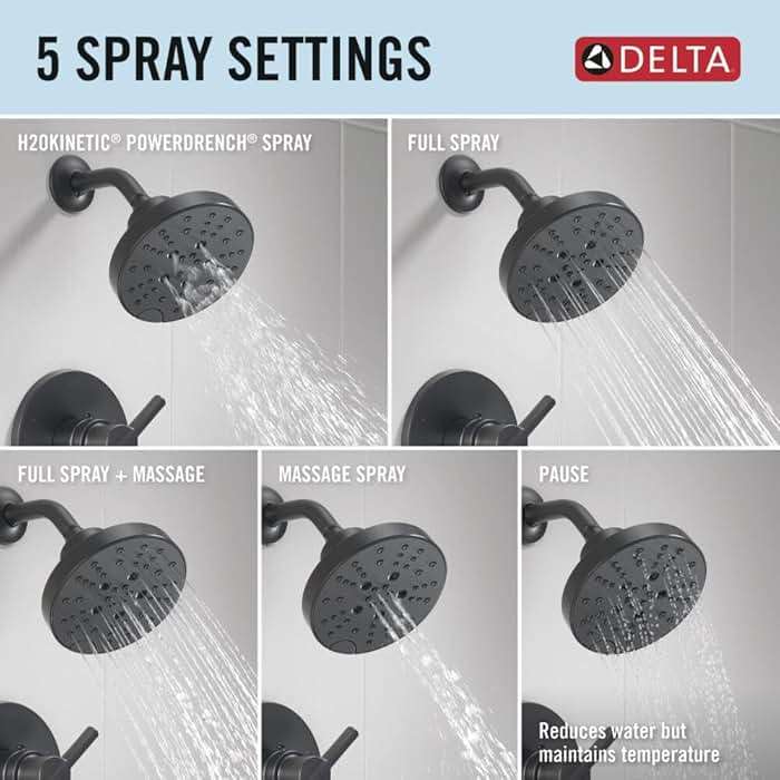 Delta Nicoli 14 Series H2Okinetic Bathtub and Shower Faucet Set, Matte Black Shower Head and Handle Set, Valve Trim Kit, Matte Black 144749-BL (Valve Included) - Image 7
