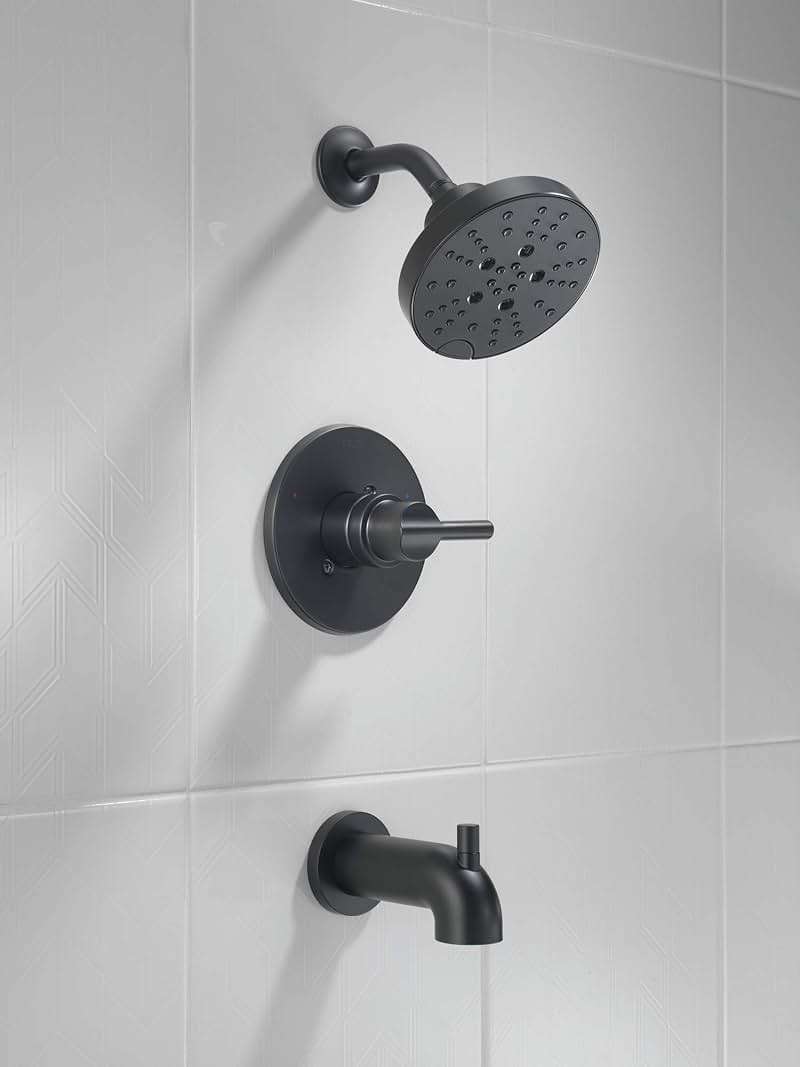 Delta Nicoli 14 Series H2Okinetic Bathtub and Shower Faucet Set, Matte Black Shower Head and Handle Set, Valve Trim Kit, Matte Black 144749-BL (Valve Included) - Image 9