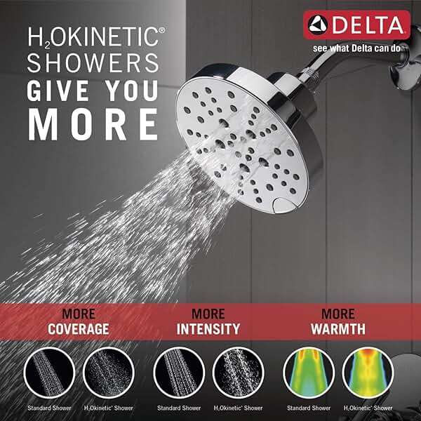 Delta Nicoli 14 Series H2Okinetic Shower Faucet Set, Chrome Shower Head and Handle Set, Valve Trim Kit, Chrome 142749 (Valve Included) - Image 6